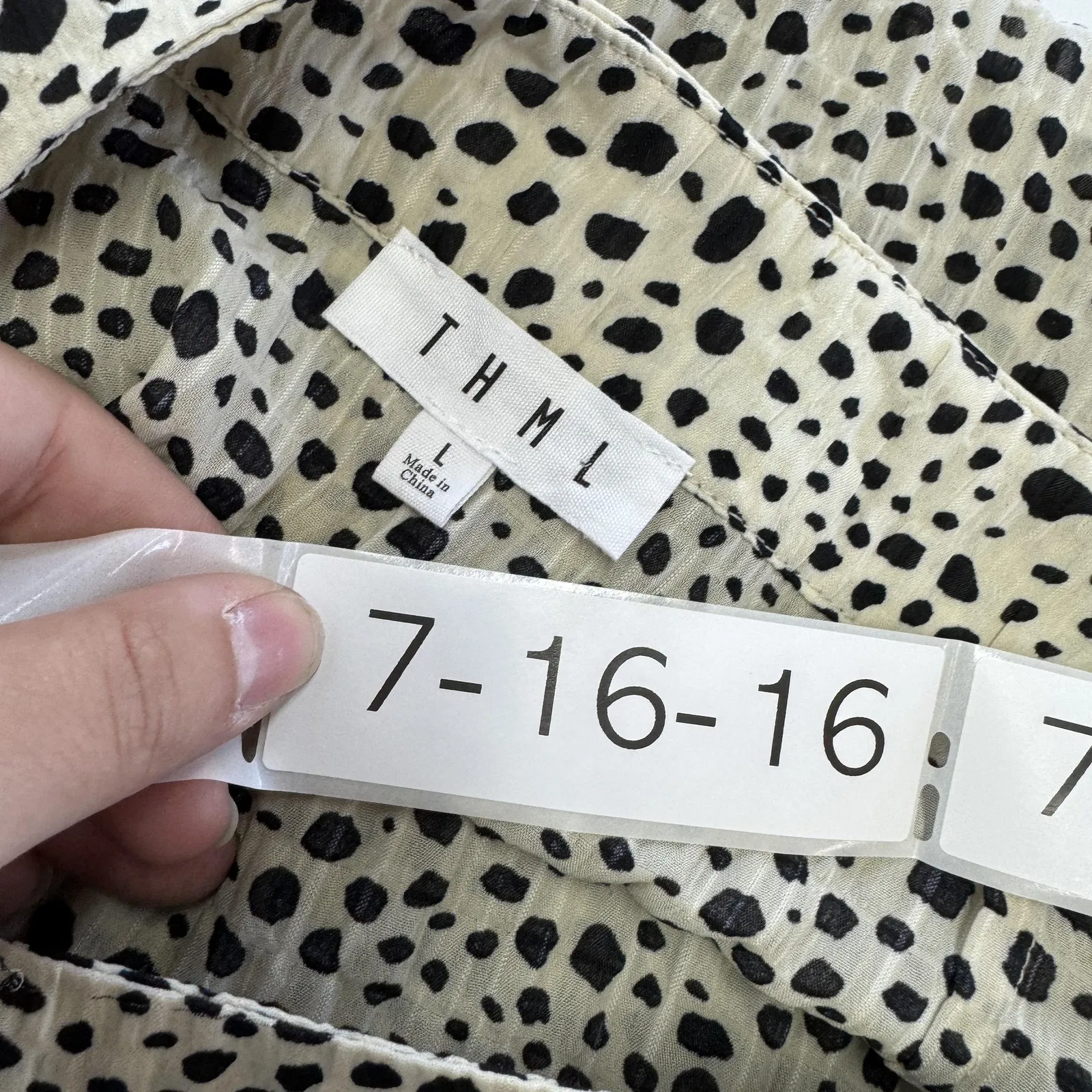 THML Skirt Womens Large Beige Black Dalmatian Dot Wrap Ruffle‎ Midi Boho Print - Image 3