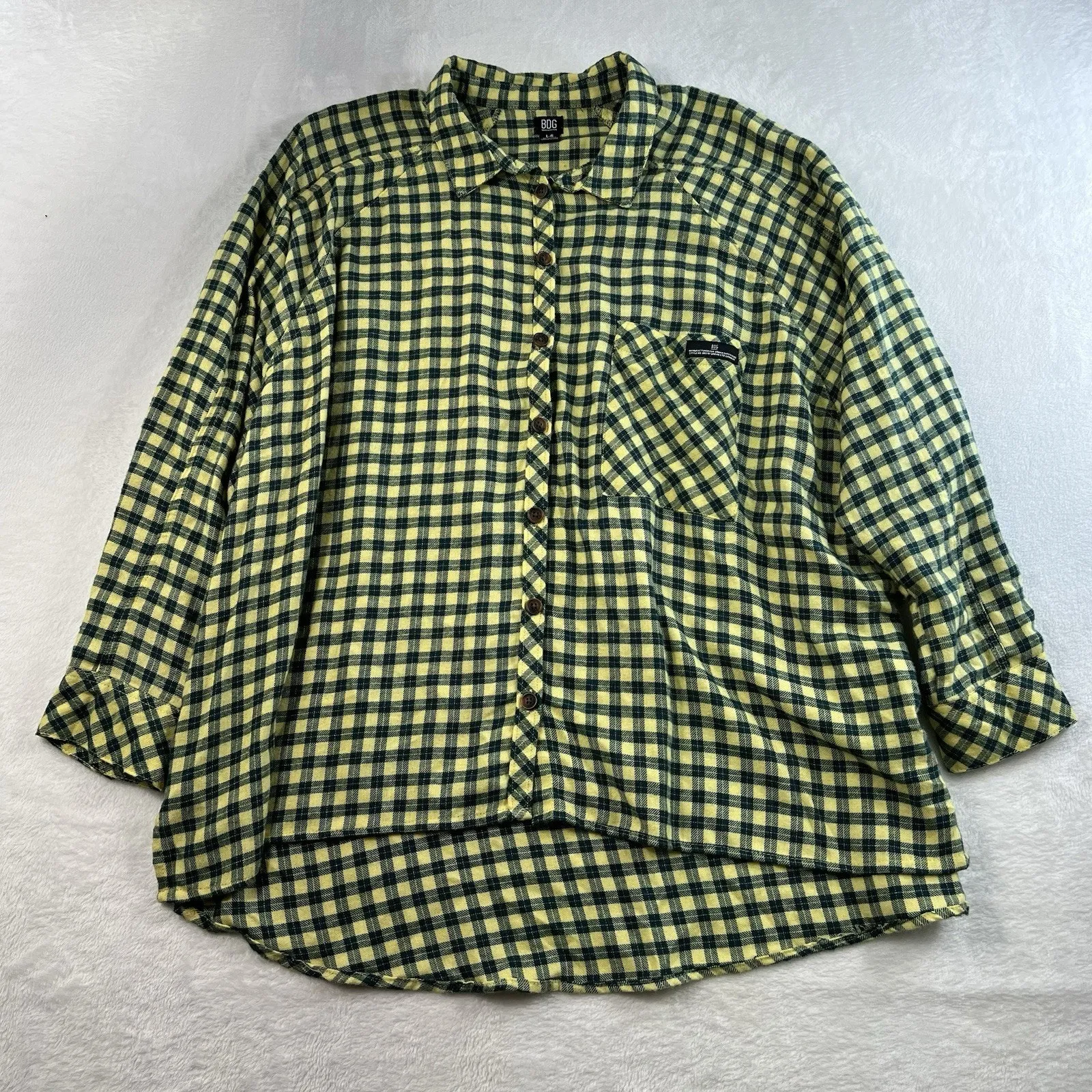 BDG UO L Large Brendan Flannel Shirt Drapey Plaid Oversized Slouchy Grunge Soft - Image 4