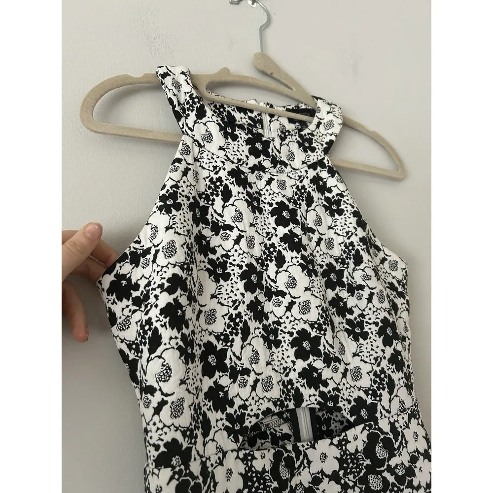 Topshop Mono Floral Stomach Cutout Quilted Mini Dress Size 4 Party Cocktail - Image 2