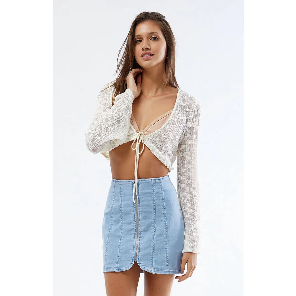 Free People Layla High Waisted Slim Fit Denim Mini Skirt Light Blue 6 - Image 4