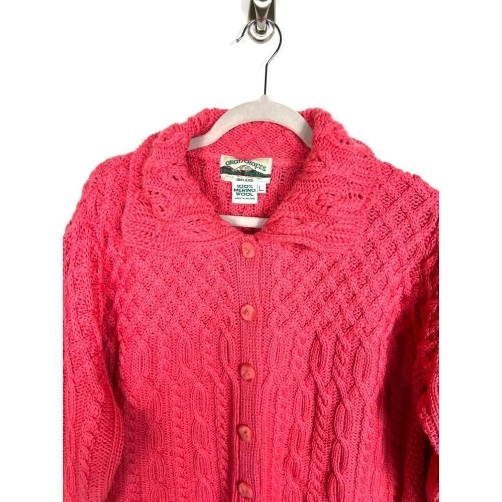 Aran crafts 100% merino‎ wool pink sweater Size L - Image 5