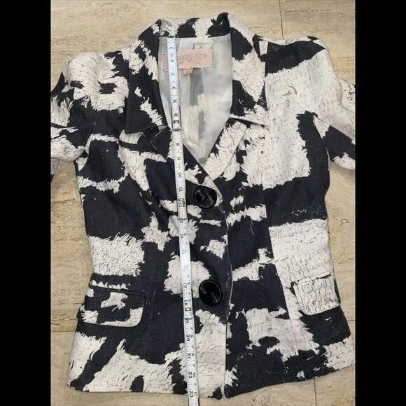 Giambattista Valli black White‎ Mixed Pattern 100% Linen blazer size 44 Size M - Image 4