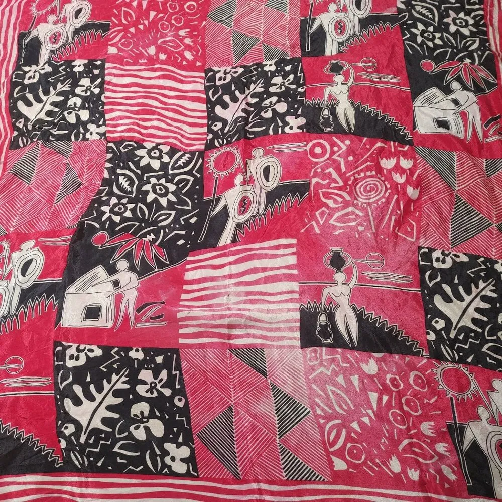 Oscar De La Renta Silk Scarf Twilly Vintage Abstract Red Black Print Japan READ - Image 15