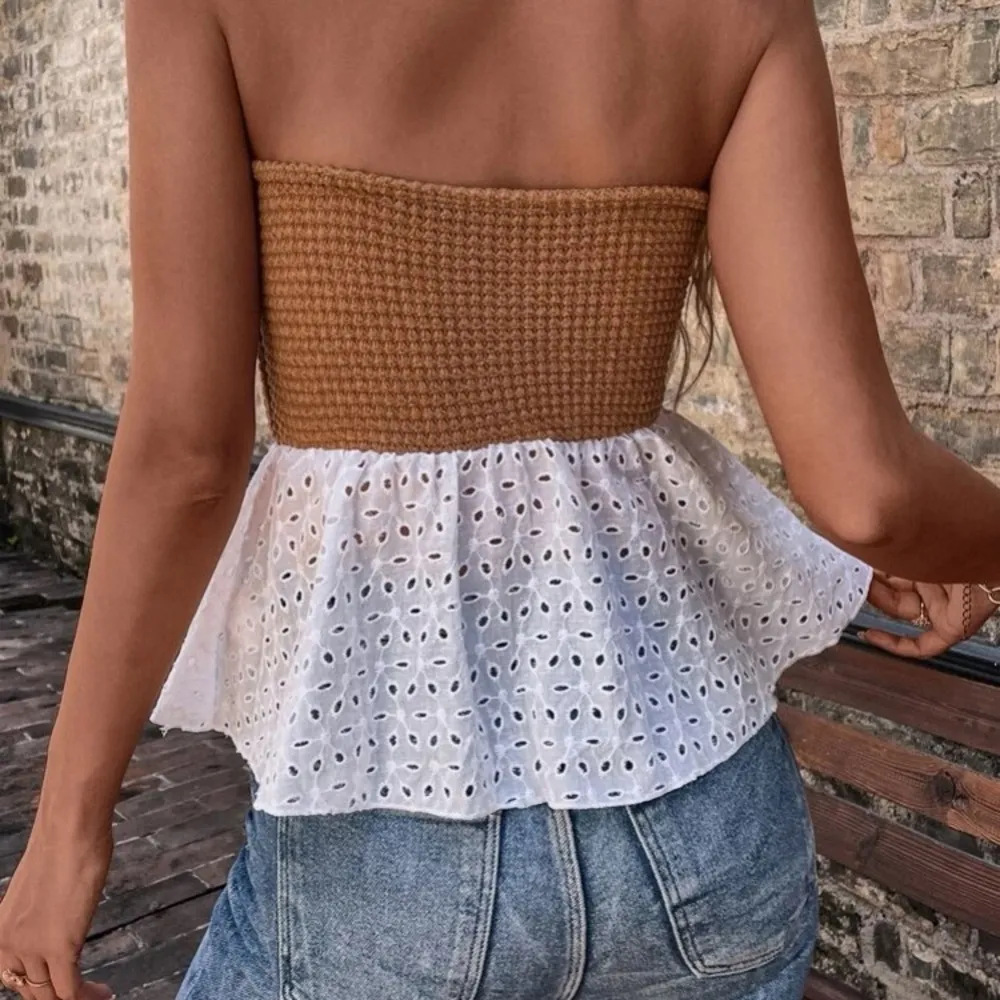 NWT, Lavishly Paris Women’s Designer Schiffy Peplum Tube Top. Size Medium Brown - Image 8