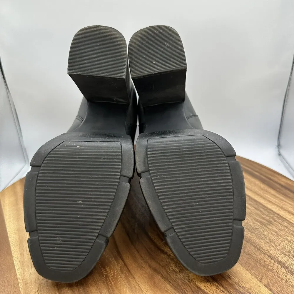 Steve Madden Revised Booties Chunky‎ Platform Black Leather Lug Sole Women's 10M - Image 8