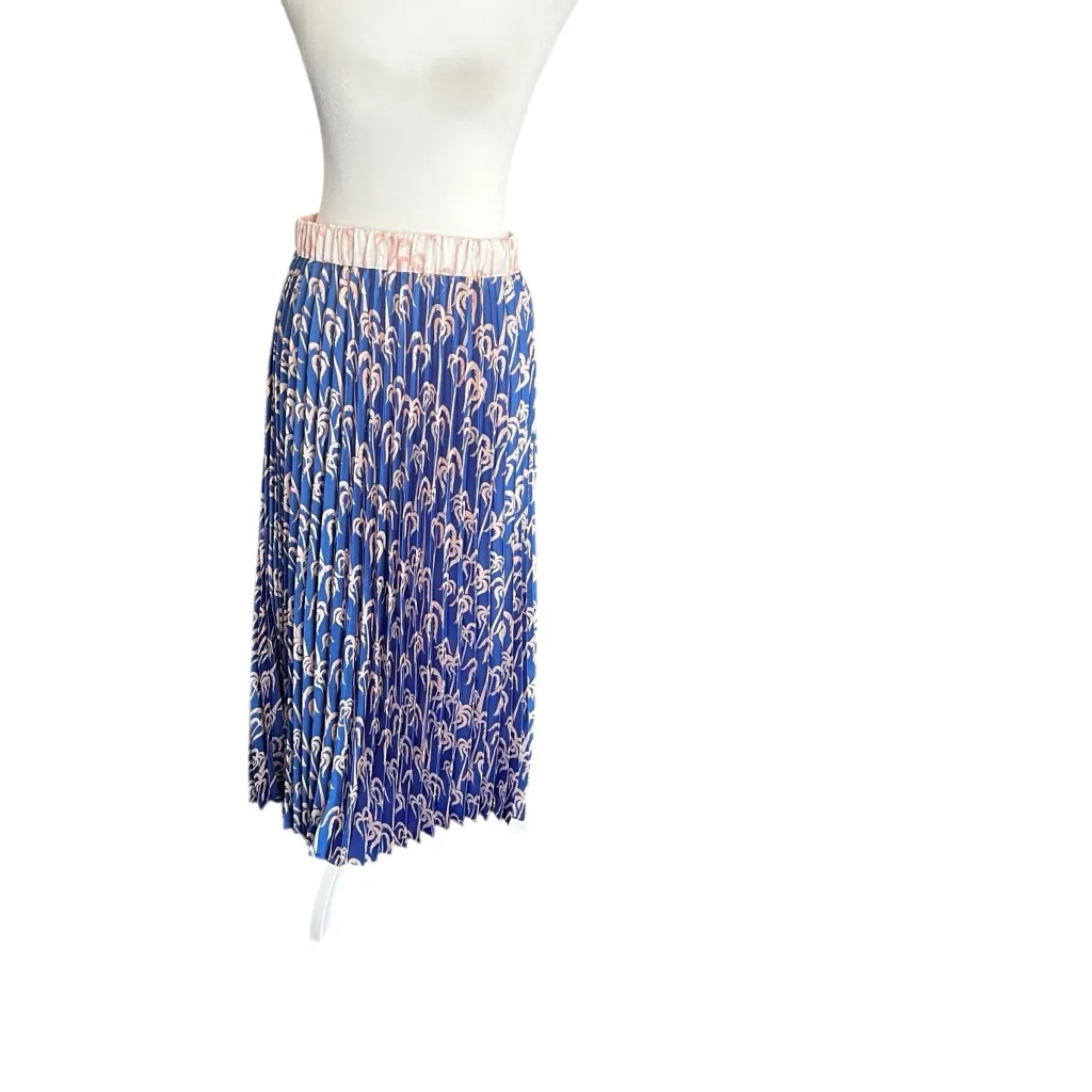 Anthropologie Scotch & Soda Blue Pink Palm Print Pleated Midi Skirt Small - Image 4