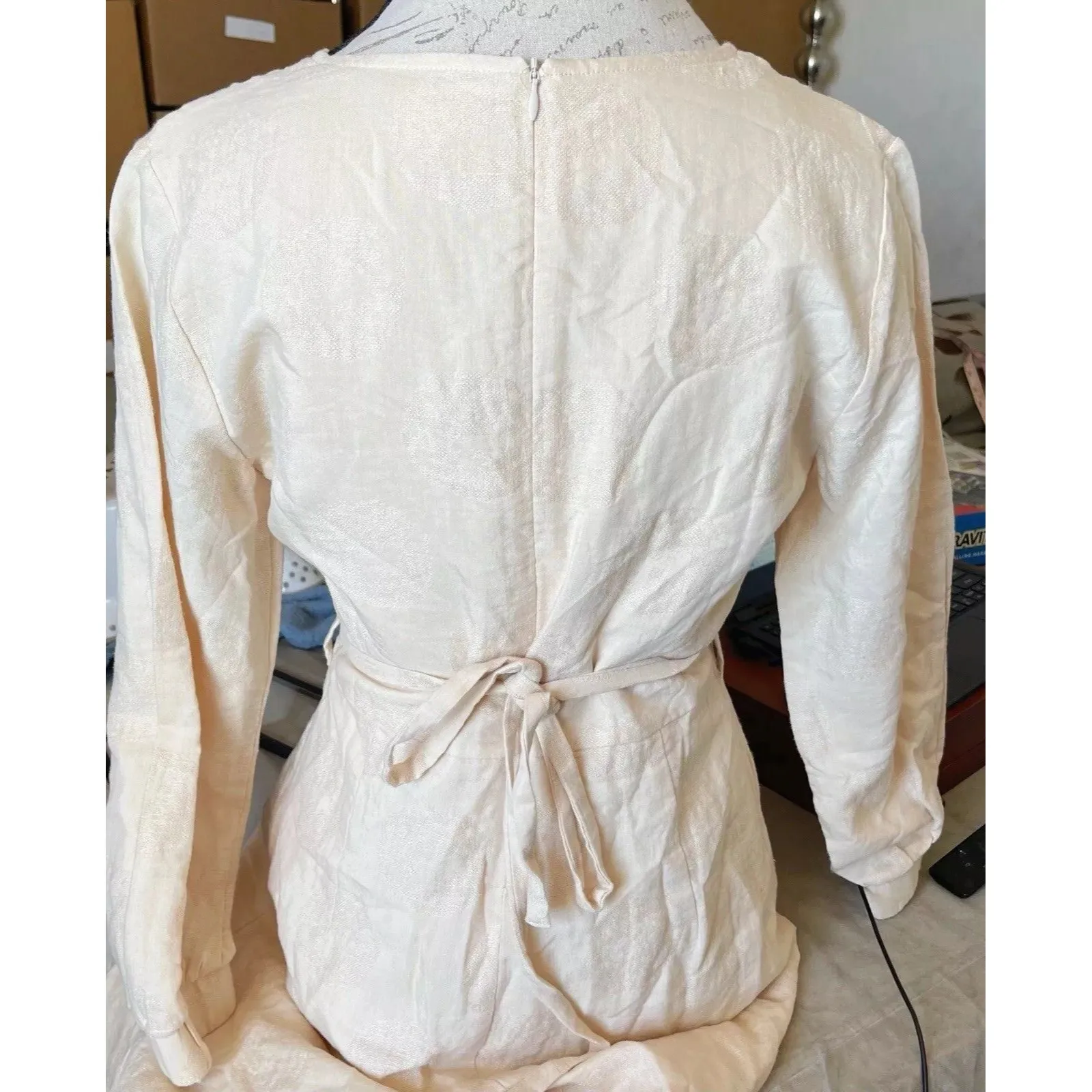 Roolee Dress Womens Sz Small Linen Silk Blend Long Sleeve Minimalist Neutral - Image 6