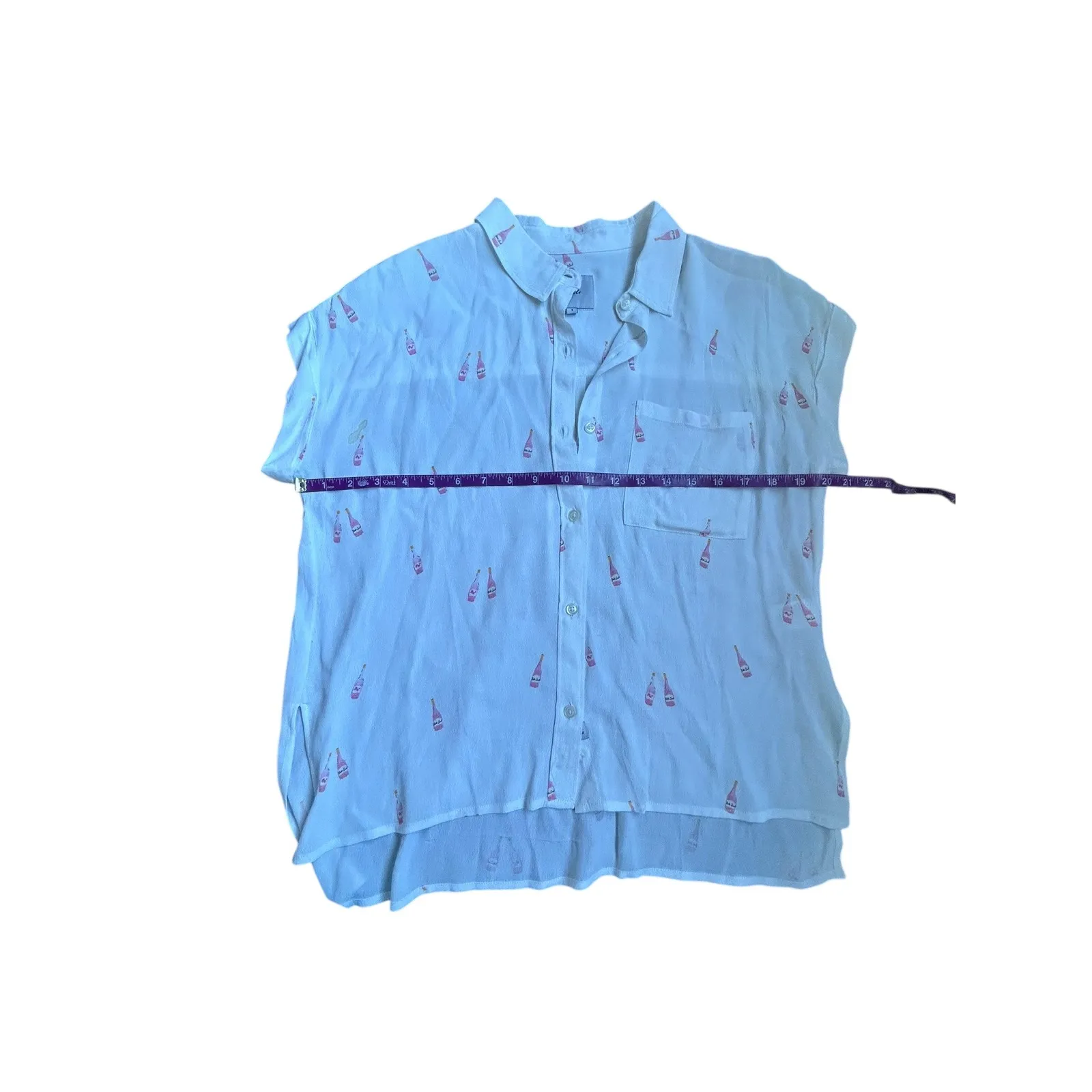 Rails Whitney White Short Sleeve Button Down Shirt Champagne Bottle Print Size S - Image 6