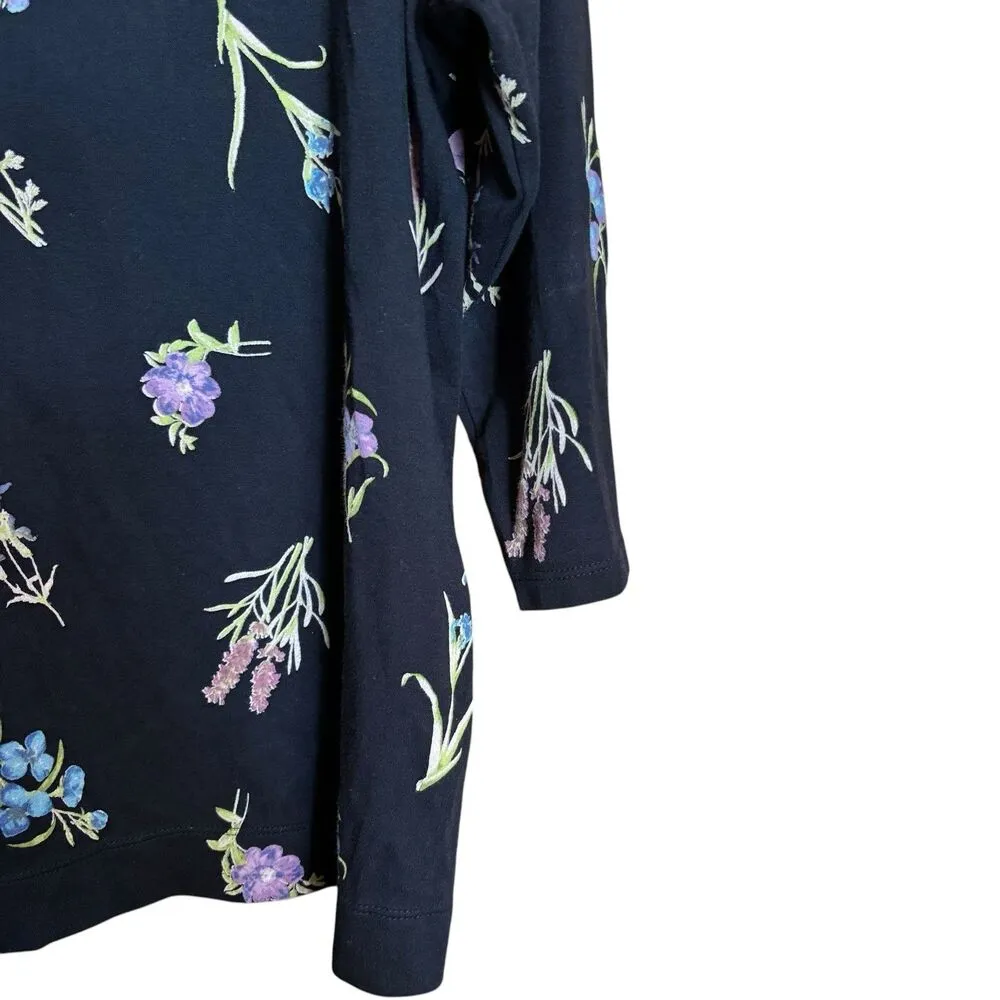 J Jill Top Womens Medium Multicolor Floral Boatneck Cotton Blend Stretch Blouse - Image 5