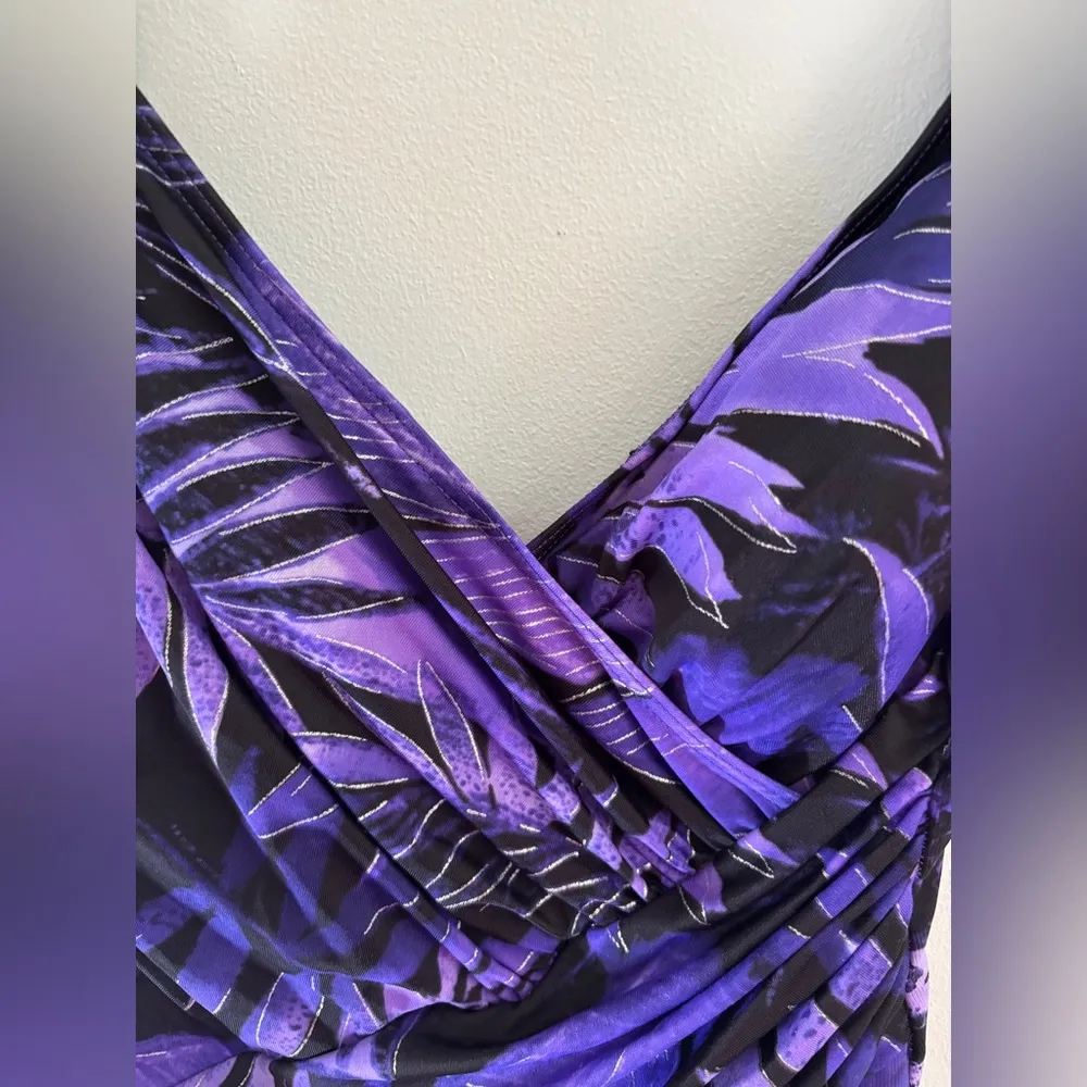 Miraclesuit Caliente One Piece Swimsuit Faux Wrap Purple Intrigue Eggplant US 12 - Image 7