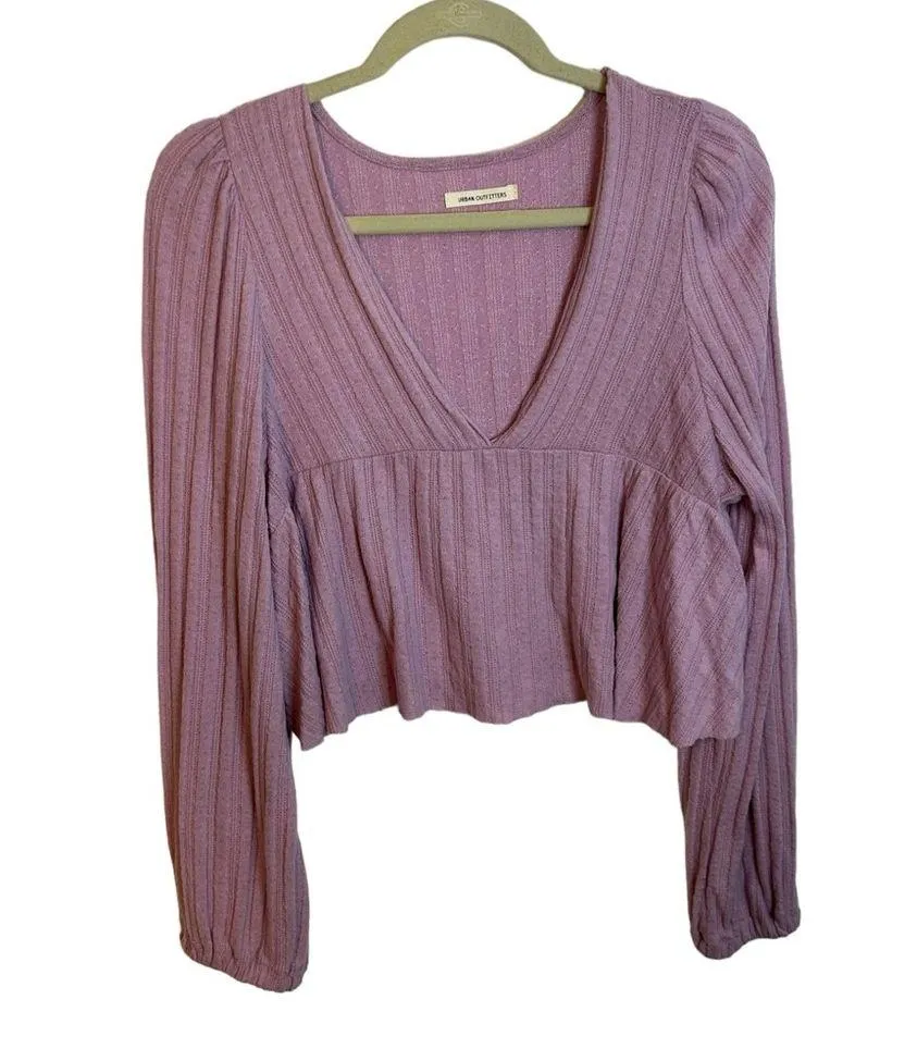 URBAN OUTFITTERS LILAC VNECK CROPPED BABYDOLL BLOUSE - Image 2