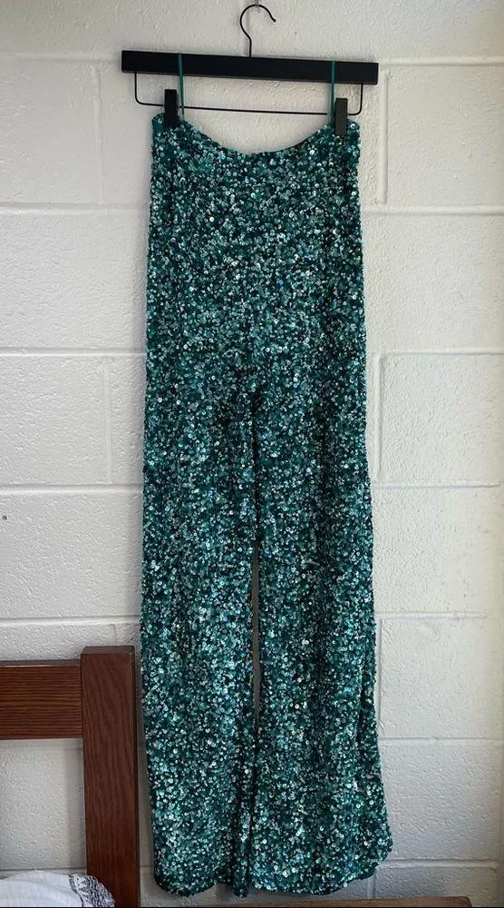 Retrofete Sequin Wide Leg Pants Teal - Image 5