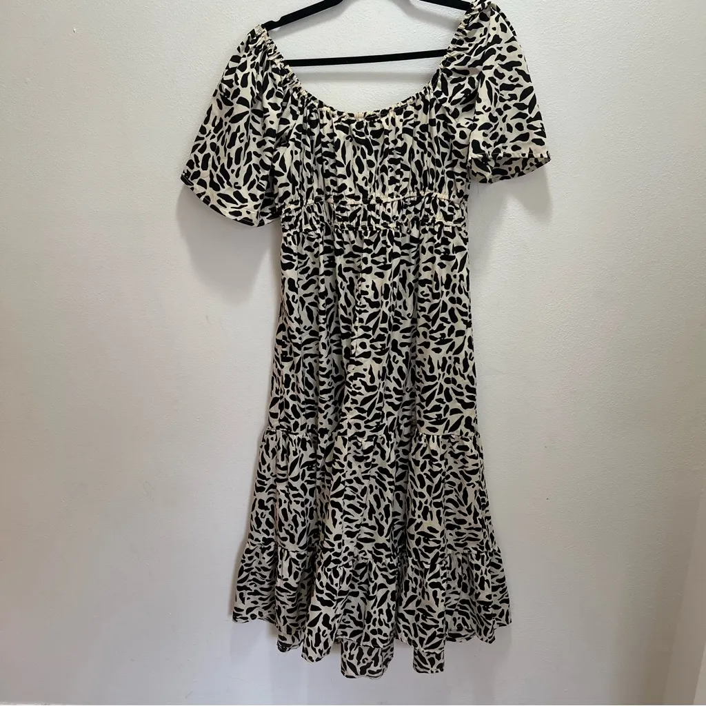 Blush Black & Cream animal print Maxi Dress V neck elastic waist shorts sleeves - Image 6
