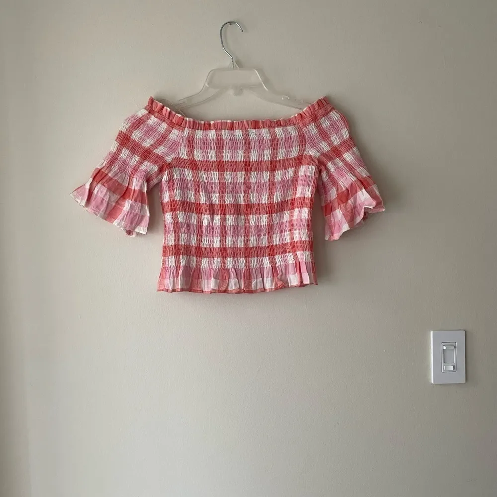 Sugar Lips Cropped Top Smocked Gingham Off Shoulder Checkered Size M - Image 6