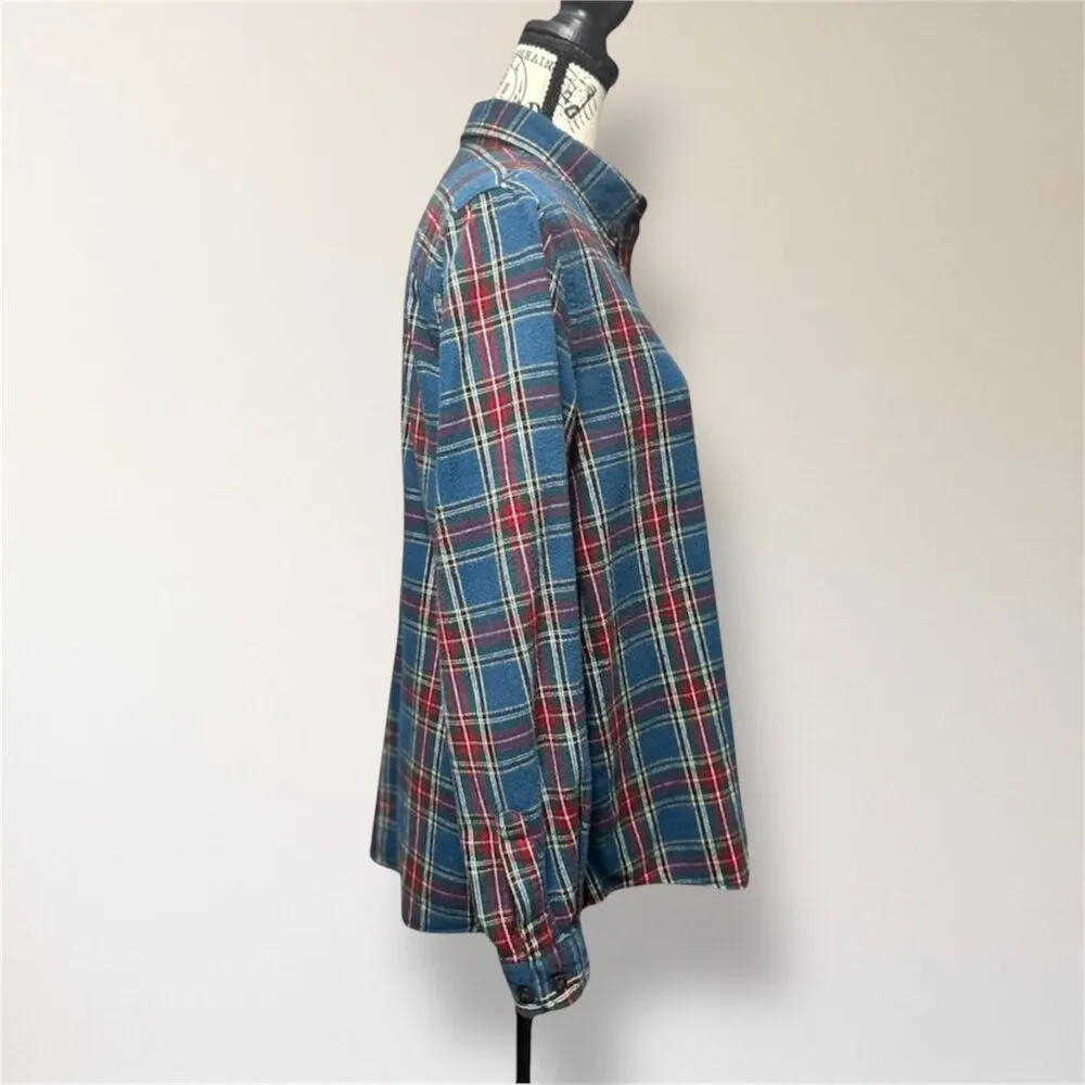 L.L.Bean Blue Red Plaid Flannel Button Up Shirt Cotton Long Sleeve Womens M Cozy Size M - Image 2