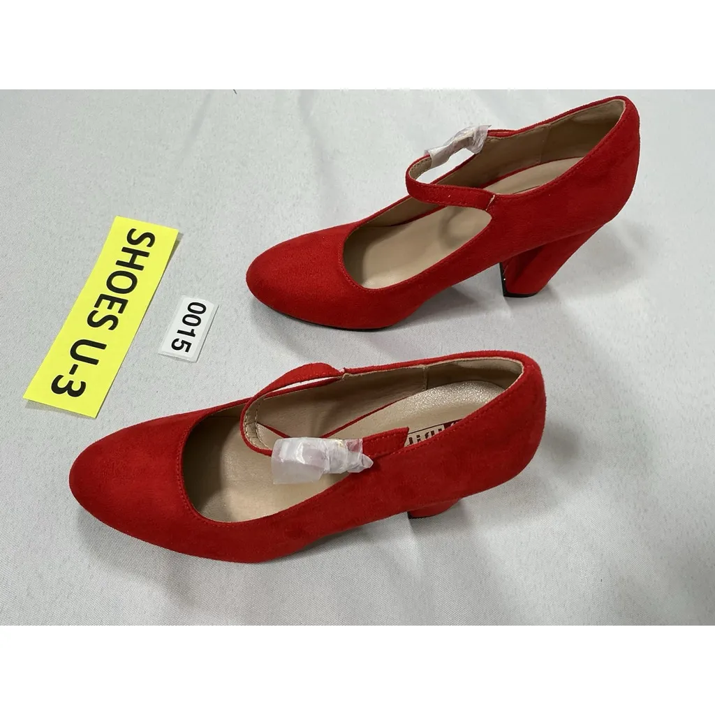 Woman’s NWOT Inifu Slip On Pumps 5.5 Red Block Heel Buckle Close Round Toe - Image 3