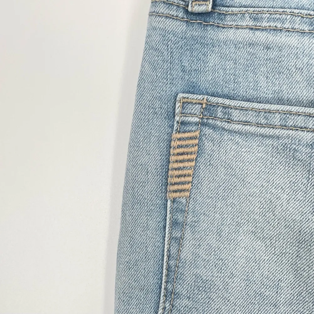 PAIGE Women's Blue Light Wash Distressed Hem Side Slits Denim Mini Skirt Size 24 - Image 7