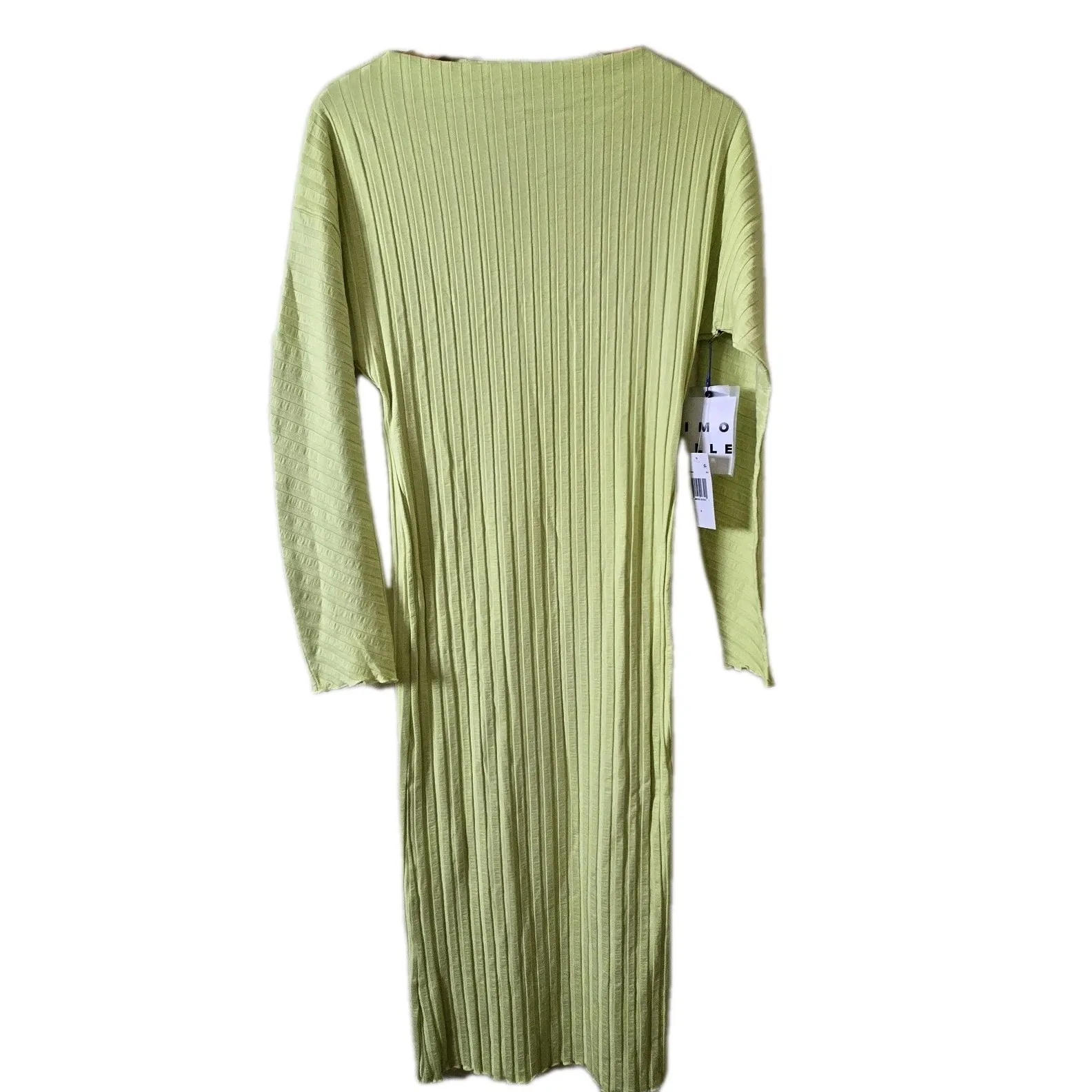 SIMON MILLER Ribbed Midi Dress Long Sleeve Crew Neck Lime Green Women's‎ Small - Image 3