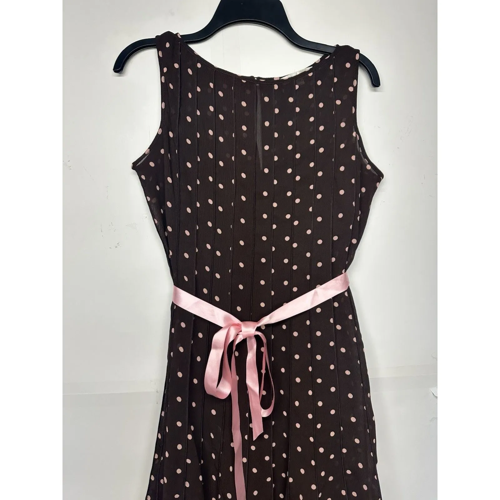 Sandra Darren Dress Women’s 10P Semi-Sheer Polka Dot Zipper Sleeveless 10 Petite - Image 3