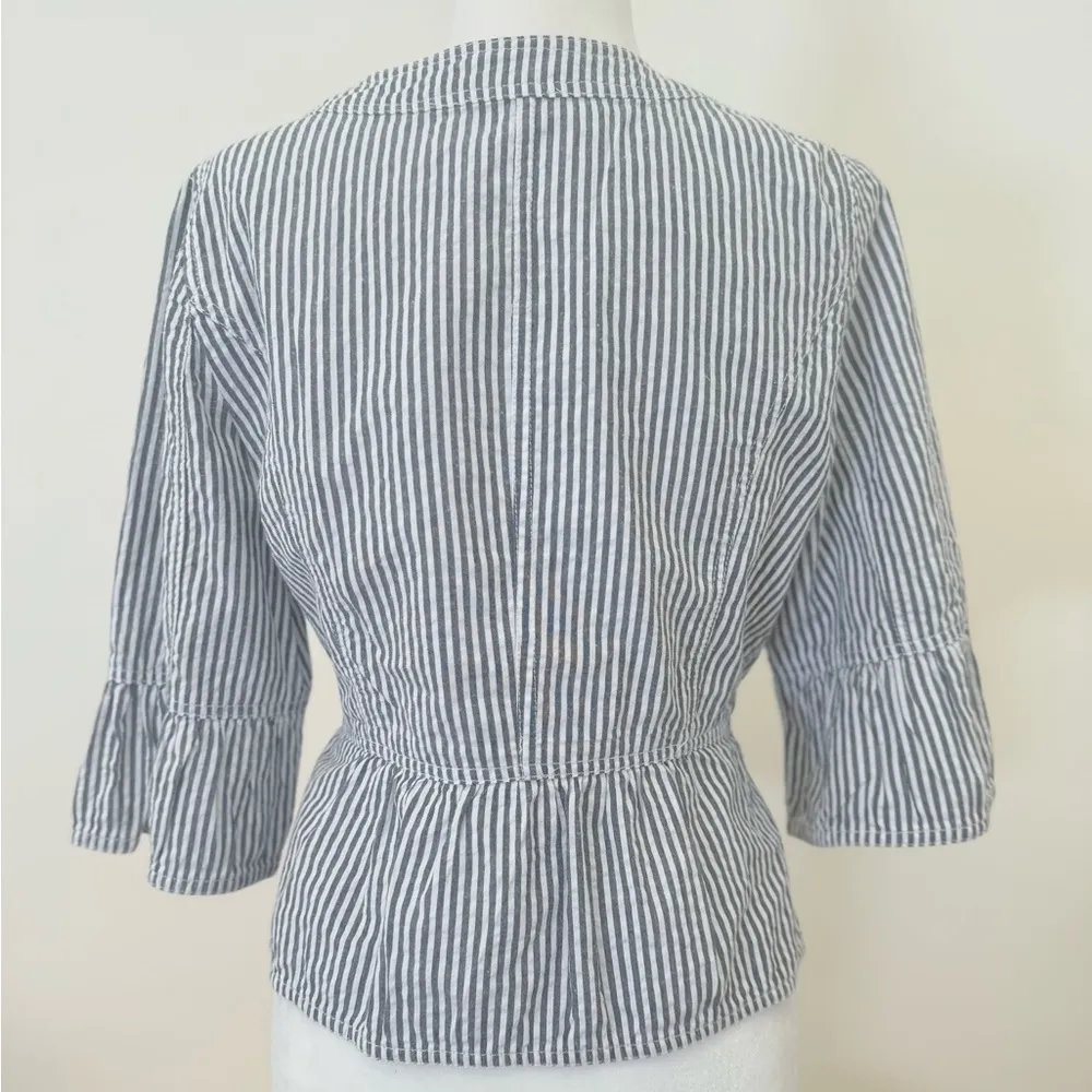 Sandro Seersucker Peplum 3/4 Sleeve Light Jacket Size Large - Image 6