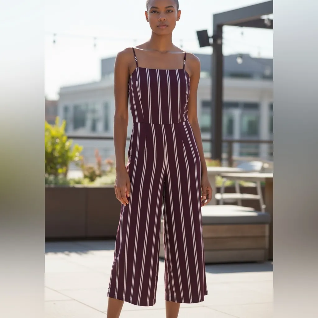 Say Anything Burgundy Striped Jumpsuit | Boho Minimal | Made in USA | M - Image 3