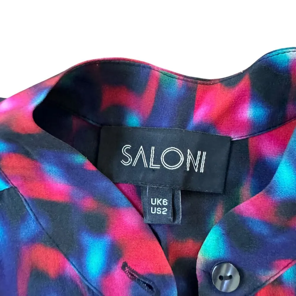 Saloni Silk Printed Ruffle Hem Mini Dress Pink Size 2 - Image 3