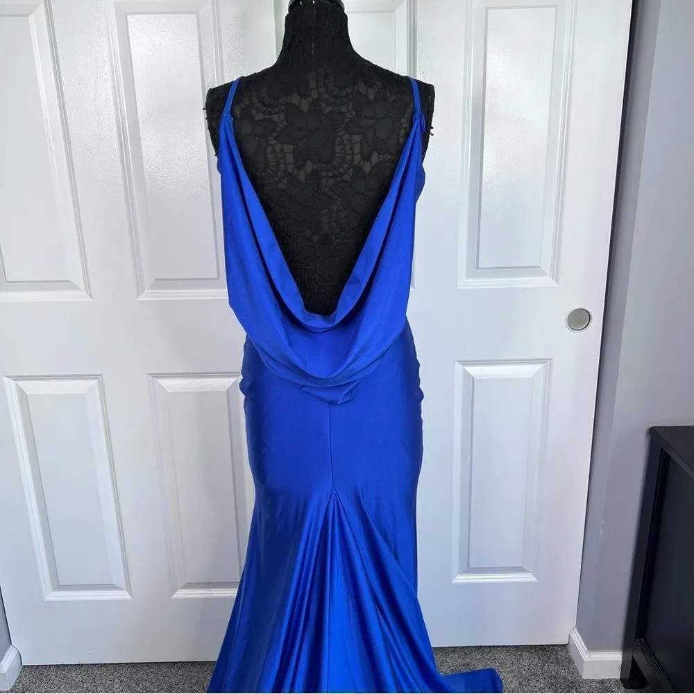 Jessica Angel Sz M  Electric Blue Gown Cowl Open Back and Side Slit Dress - Image 5