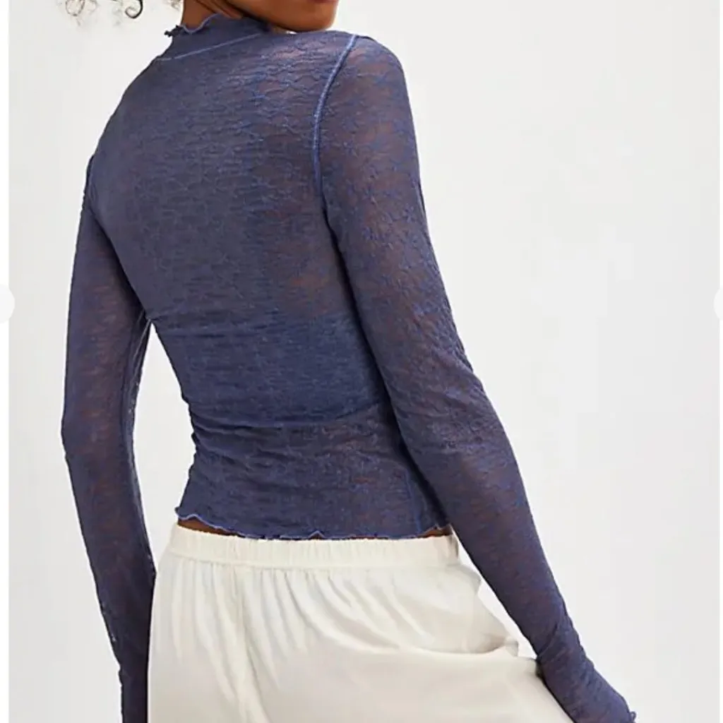 NWT Free People From The Start Mockneck Long Sleeve in Denim Wash - Image 3