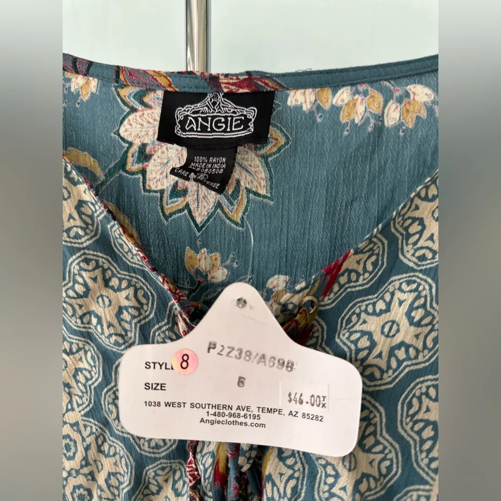 Angie Floral Boho Blouse Peasant Blouse Blue and Red - Image 3