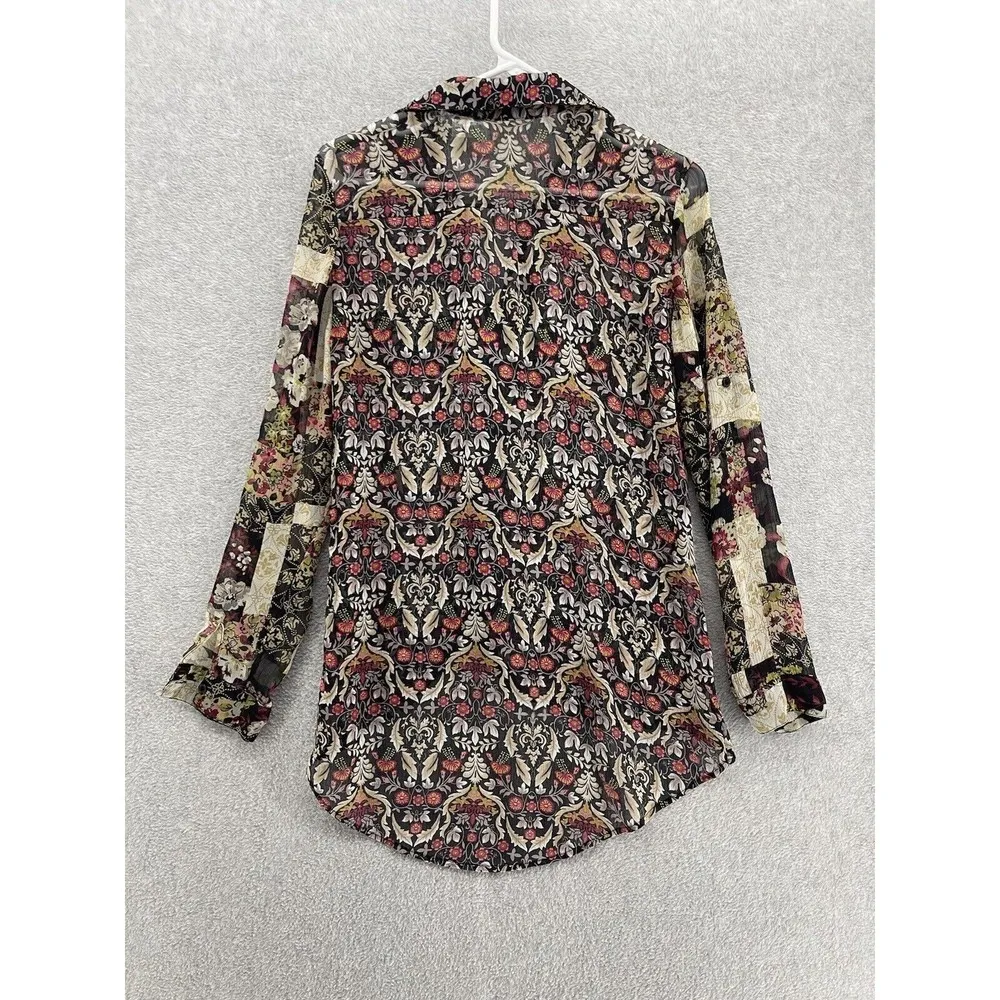 Band of Gypsies Women's Blouse Button Front Long Sleeve XS Sheer Boho - Image 2