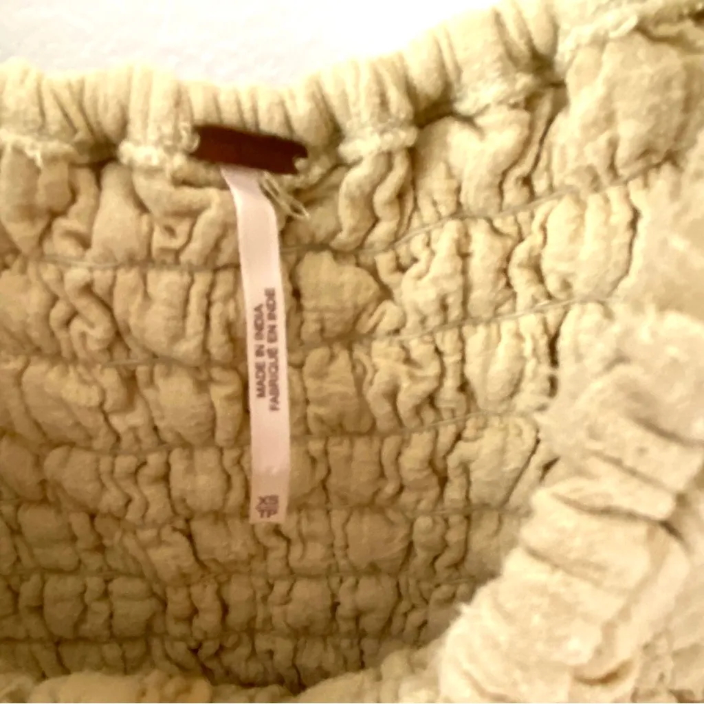 Free People At Ease Two Piece Set Light Yellow Gauzy Crop Top Wide Leg Pants - Image 4