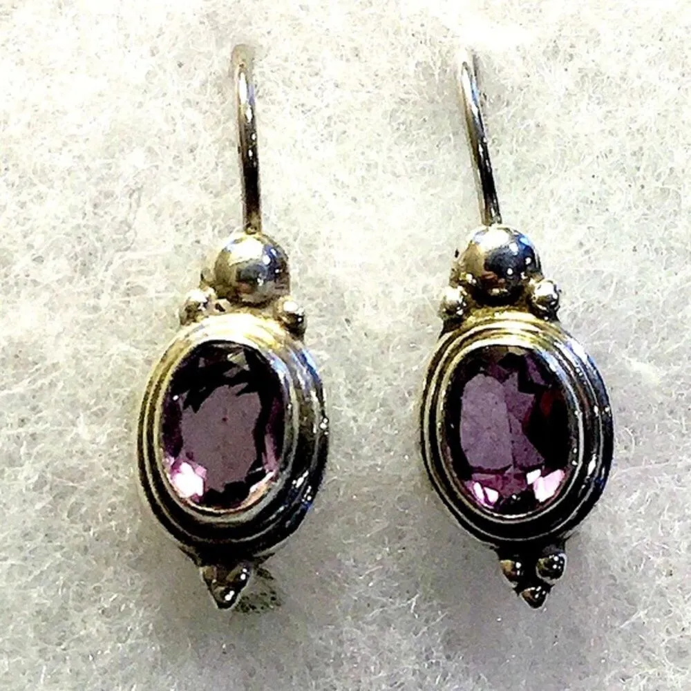 Genuine Sterling Silver Amethyst Drop Earrings - Image 2