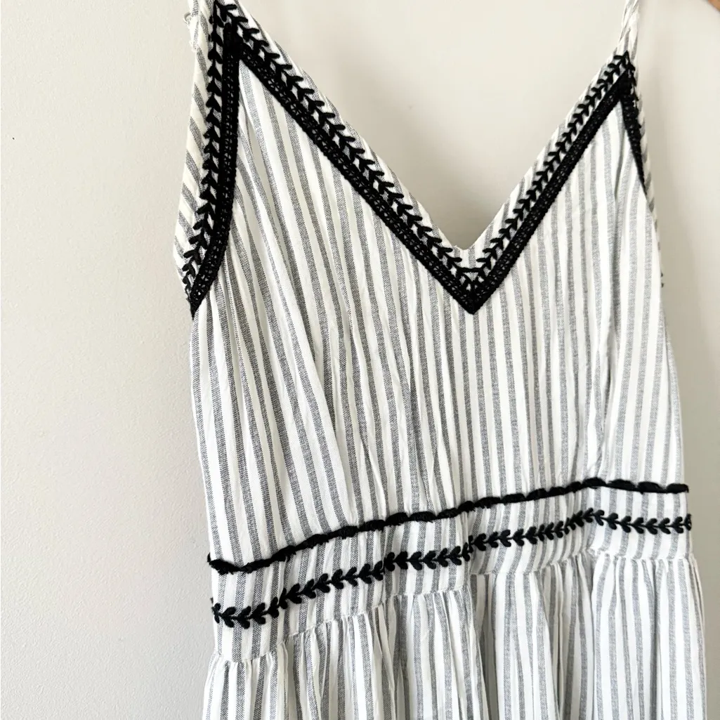 Japna Maxi Dress with Embroidery Detail in Gray and White Stripe Size L - Image 3
