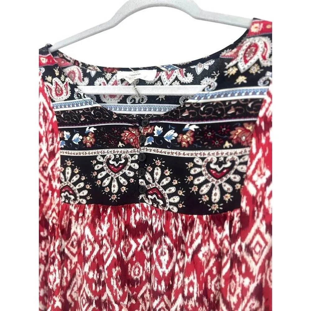 Entro Flowy Shift Mini Dress Size Small Red Geometric Hippie Boho Artsy Retro - Image 2