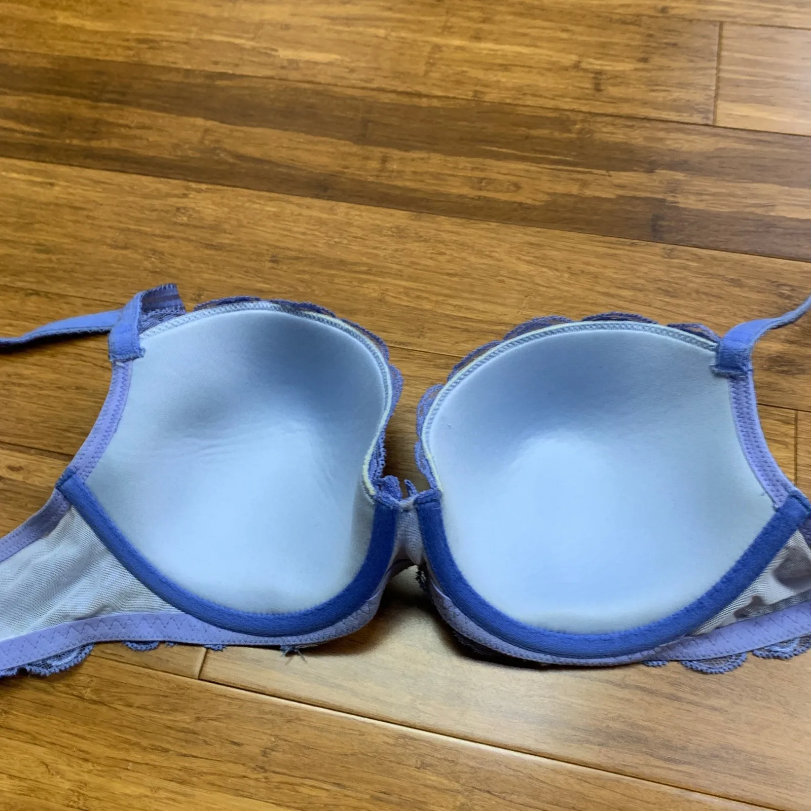 Le Mystere Lace Full Coverage Underwire Bra Size 34DD Periwinkle Blue Padded - Image 3