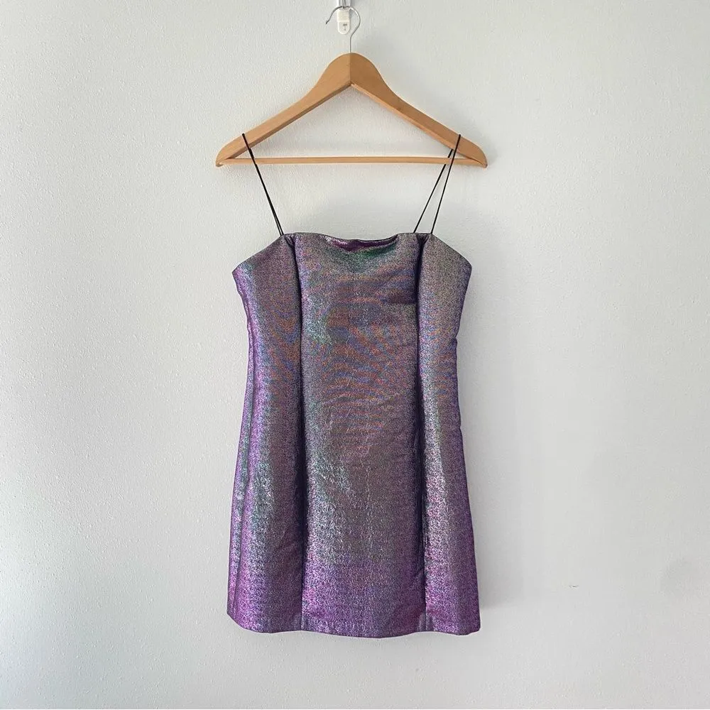 LIKELY Hayley Iridescent Purple Liquid Shimmer Metallic Sleeveless Mini Dress 6 - Image 2