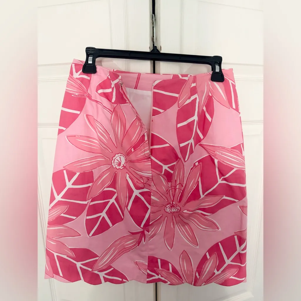 Vintage Lilly Pulitzer Pink & White Floral Palm Leaves Scallop Skirt Size 4 - Image 5