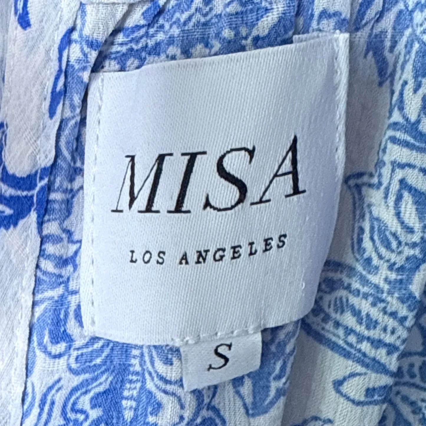 MISA Los Angeles Paola Dress Smocked Off Shoulder Blue Crush Toile Small Midi‎ - Image 10
