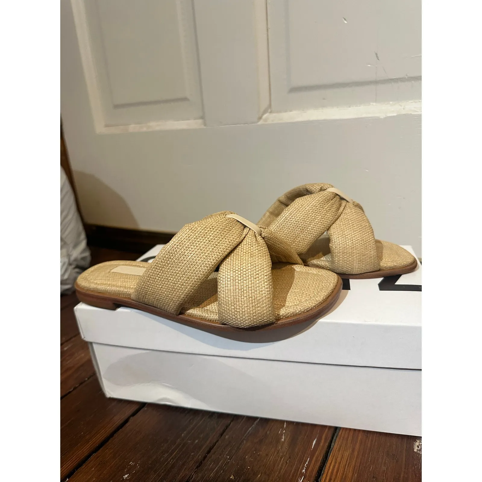 SCHUTZ Neutral Blonde Cross Fairy Casual Woven Sandals Slides NEW size 5 - Image 4