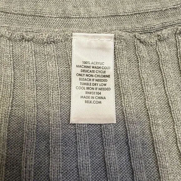 Kim Rogers‎ Women's Gray Fitted V Neck Long Sleeve High Low Hem Sweater, Sz M # - Image 8