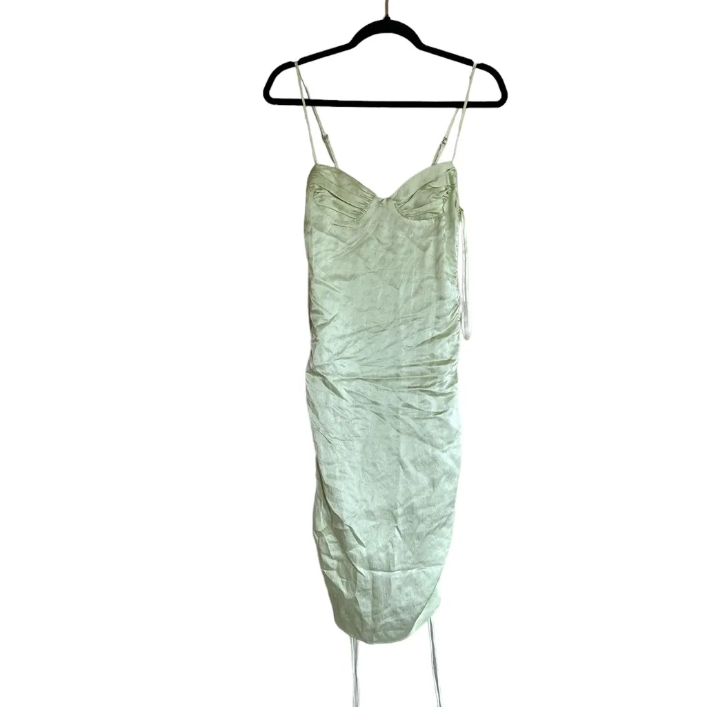 NWT Zara Gathered Ruched Satin Effect Mini Dress in Lime Green XS Bloggers Fave - Image 14
