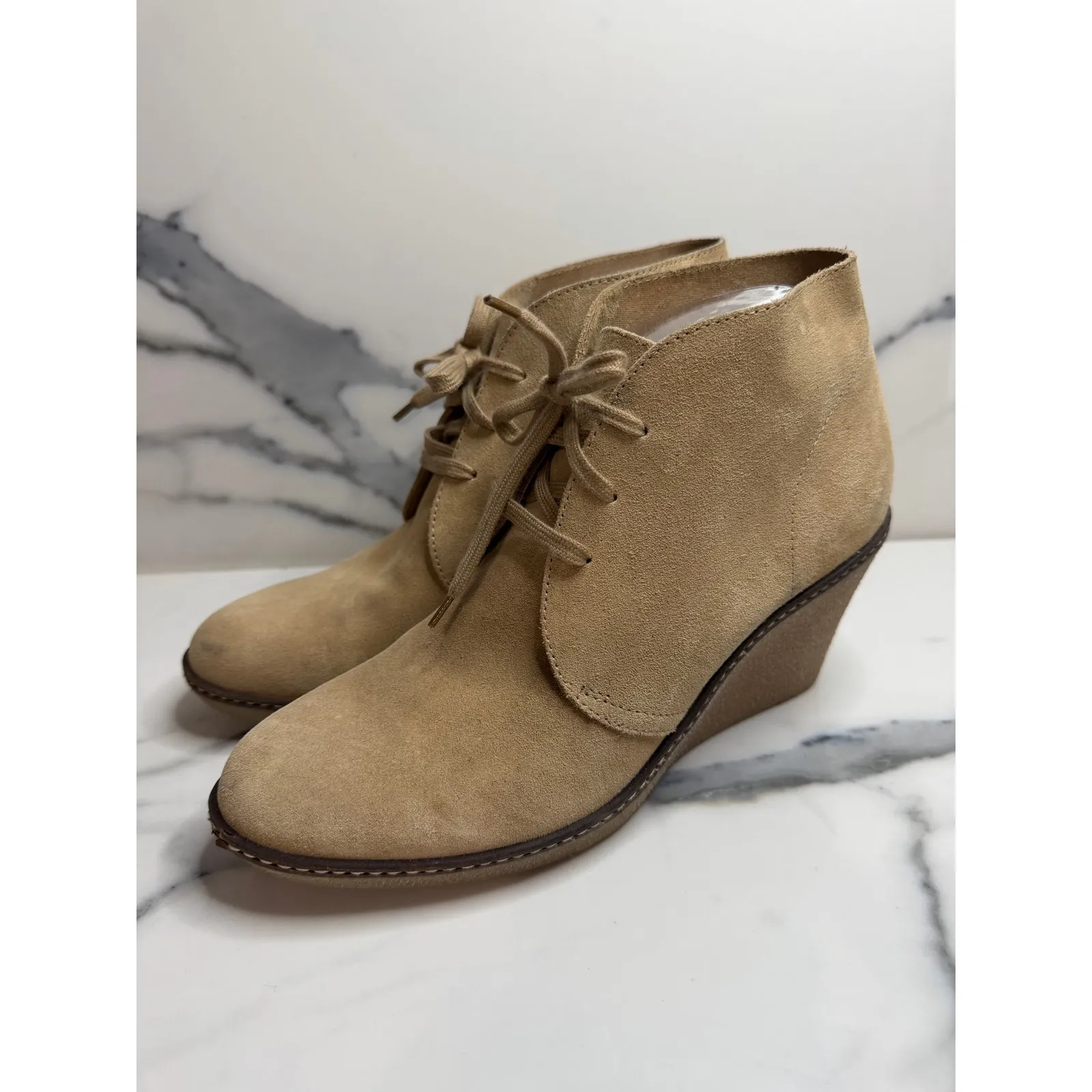 J. Crew Women's Tan Suede MacAlister Wedge Ankle Boots Sz 9 Classic Preppy - Image 3