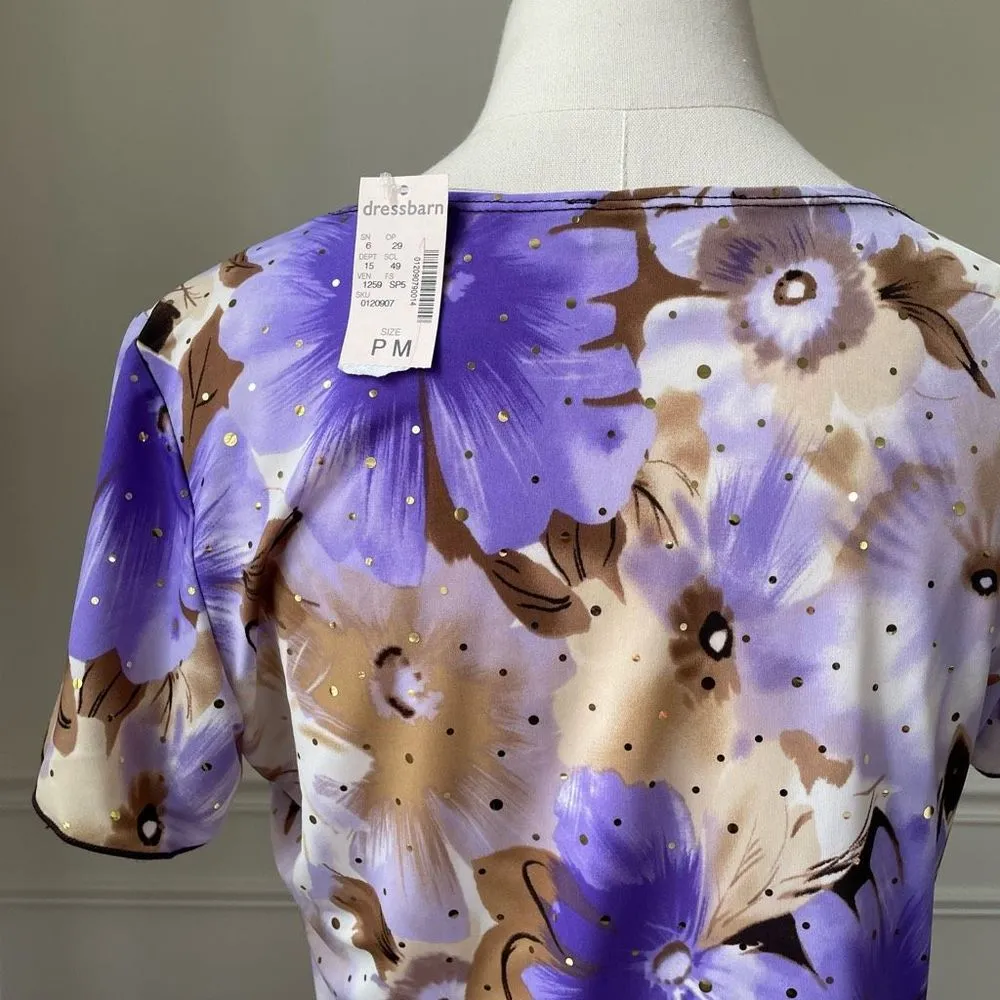 NWT  Purple Beige Gold Dot Brushstroke Print Short Sleeve Cowl Neck Sh - Image 6