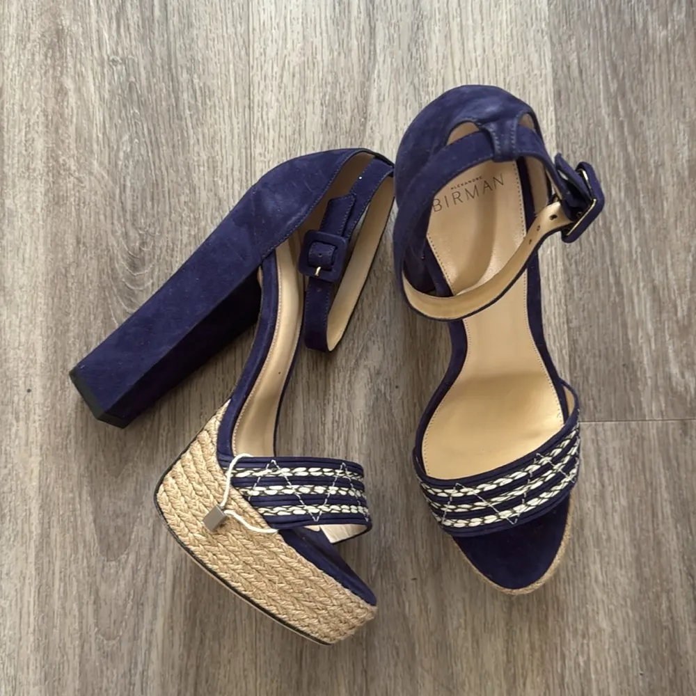 Alexandre Birman Women's Blue Platform Sandals 39.5 Navy Cream Espadrilles - Image 2