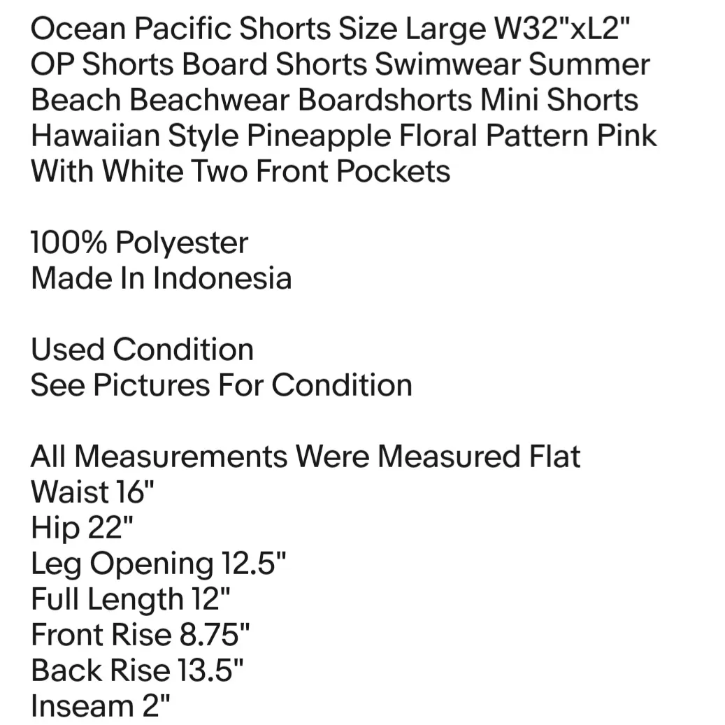 Ocean Pacific Shorts Size Large W32"xL2" OP Shorts Board Shorts Swimwear Summer Beach Beachwear - Image 2
