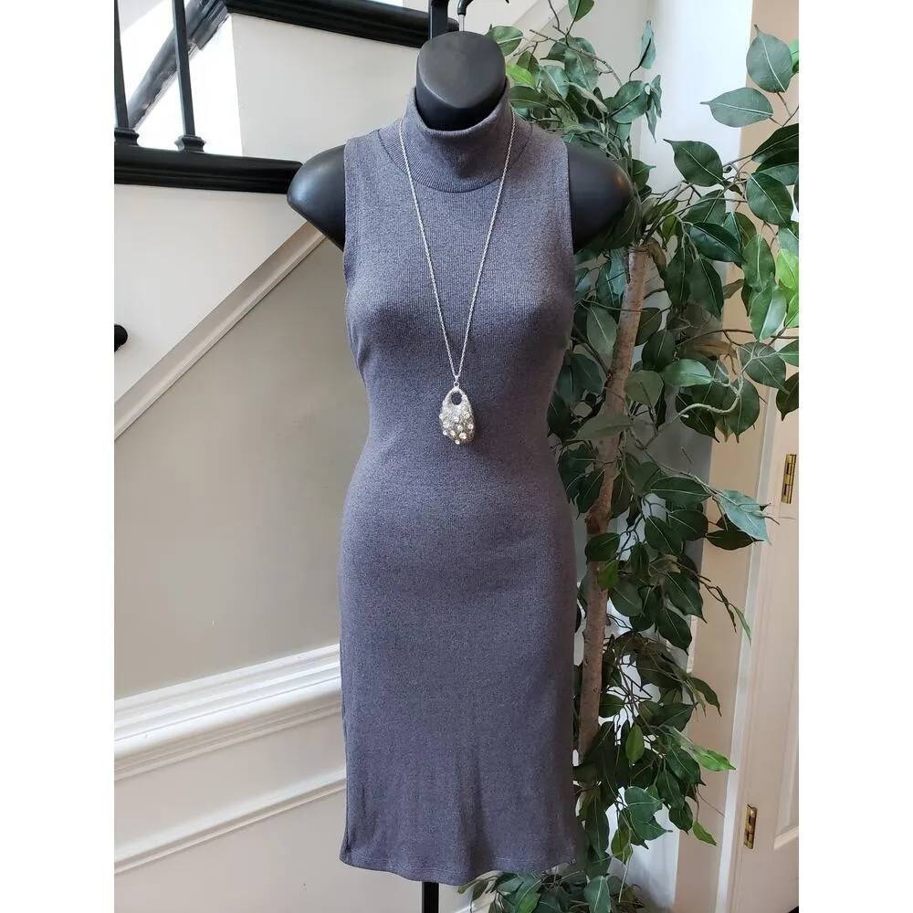 Alternative Sweater Dress Women's Size Small Gray Rib Knit Sleeveless Mock Neck - Image 9
