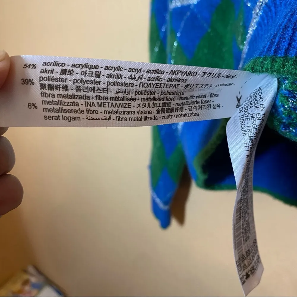 ZARA Metallic Thread Argyle Knit Sweater Size Medium - Image 5