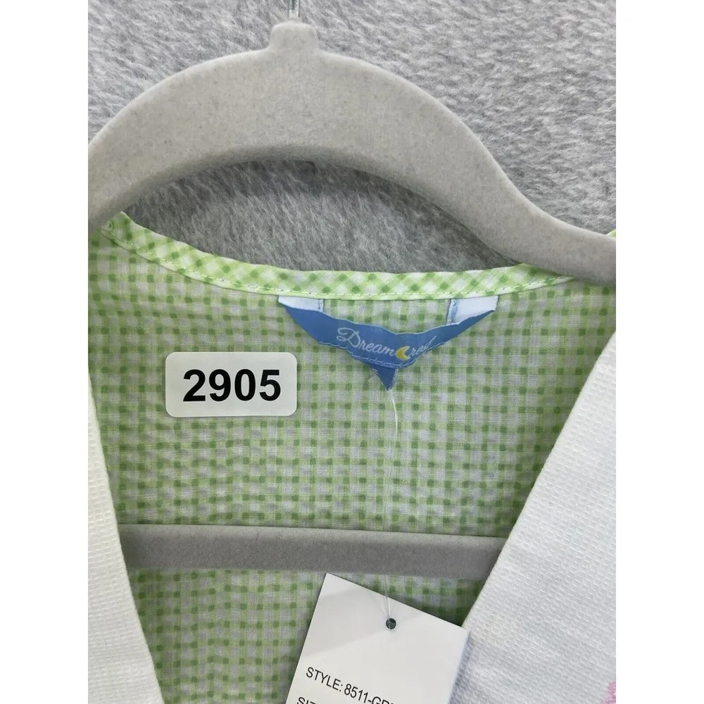 Dream Rest Women's Vintage Dress Button Down Short Sleeve Gingham Green Sleep - Image 12