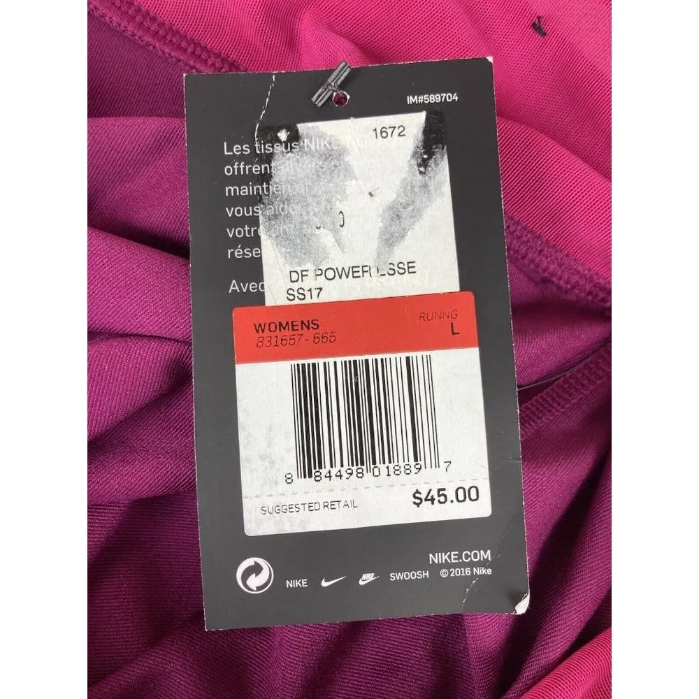 New Nike Womens Dri-Fit Power Tight Running Legging Maroon Color Block Womens Lg - Image 8