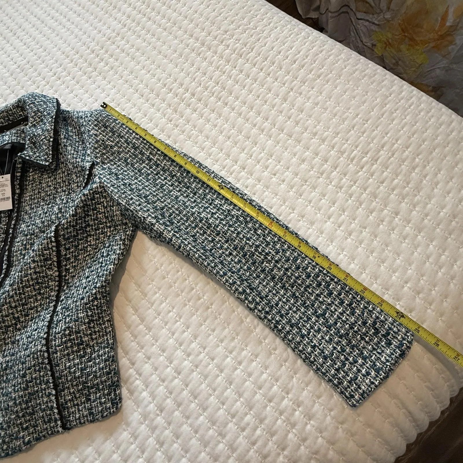 WHBM Tweed Moto Jacket Collared Zip Front River Teal Women’s Sz 14 NWT - Image 6